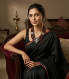 Maa Durga Oxidized Silver Motif Fabric Choker Necklace Set with Matching Studs