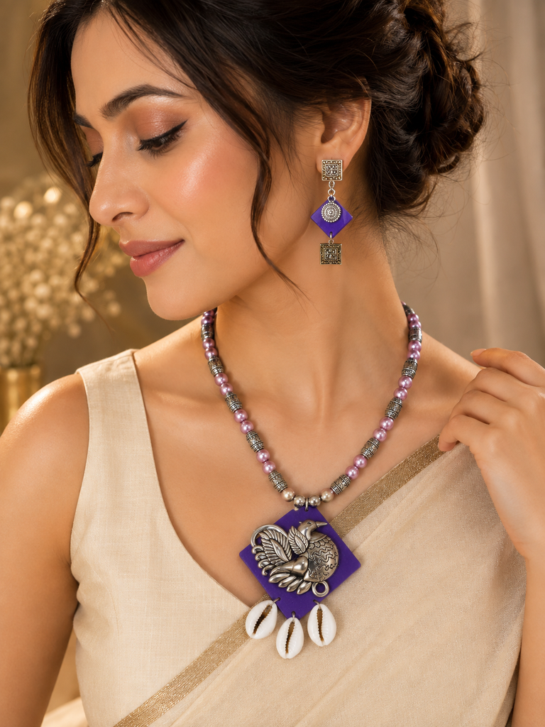 Lavender Peacock Necklace Set