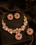 Blush Pink Crystal Floral Statement Necklace Set with Earrings & Ring