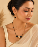 Traditional Black Bead Mangalsutra Necklace Set with Pearl Cluster & Earrings