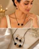 Traditional Black Bead Mangalsutra Necklace Set with Pearl Cluster & Earrings