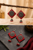 Crimson Bloom Fabric Earrings
