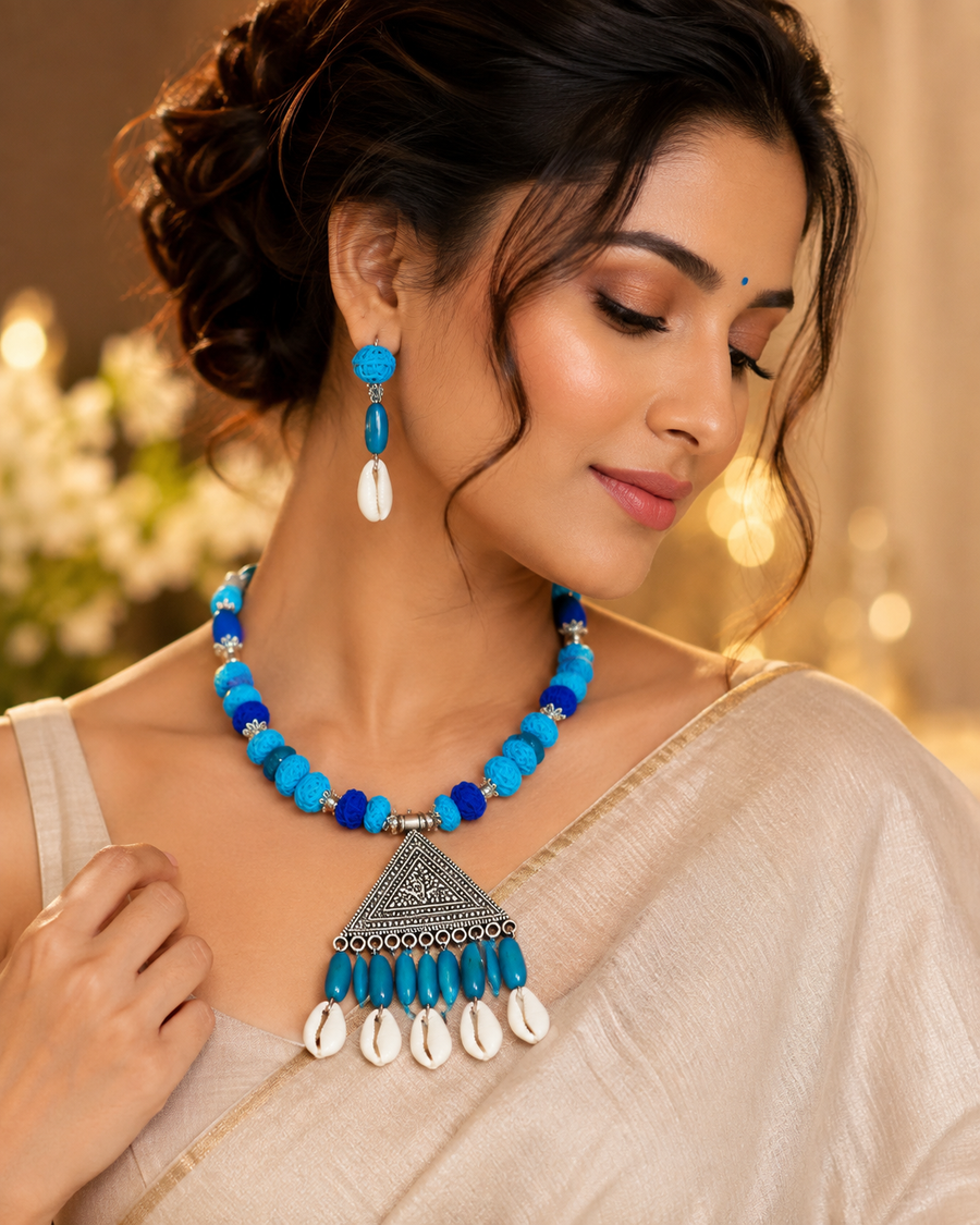Turquoise Cowrie Statement Set