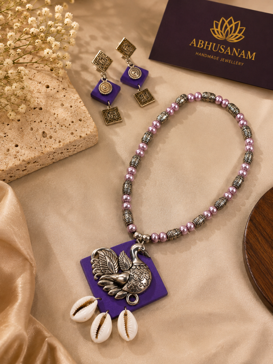 Lavender Peacock Necklace Set