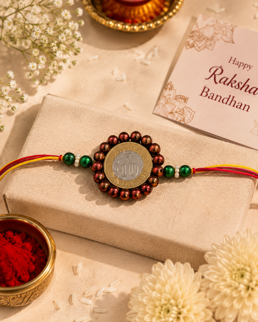Royal Coin Beaded Rakhi