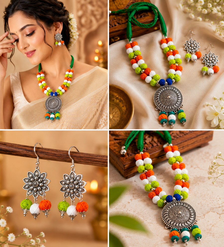 Triveni Handmade Fabric Jewellery Set