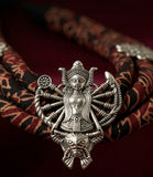 Maa Durga Oxidized Silver Motif Fabric Choker Necklace Set with Matching Studs